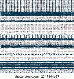 Abstract navy blue white beige plaid checkered horizontal Washed Digital Watercolor Painting stripe brush Plaid check patten Seamless fabric texture print.