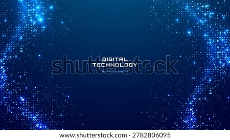 Abstract navy technology background with luminous digital pixel pattern and glowing dot grid texture. Futuristic blue data backdrop for cyber security, blockchain, fintech, smart network