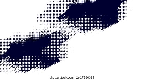 Abstract Navy and White Halftone Brushstroke Texture Design, Modern Grungy Style with Vector Illustration Background Perfect for Creative Projects and Artistic Applications