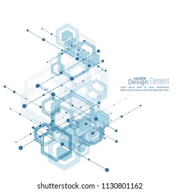 Abstract neat  Background with transparent cubes, hexagons carcass. Techno design of future, minimalism. technology, science and research. cyberspace cells. Digital Data Visualization. blue, vector 