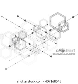 Abstract neat  Background with transparent cubes, hexagons carcass. 