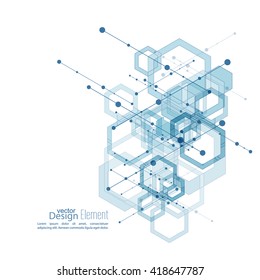 Abstract neat  Background with transparent cubes, hexagons carcass. 