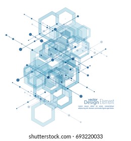 Abstract neat  Background with transparent cubes, hexagons carcass. Techno design of future technology.  Digital Data Visualization.