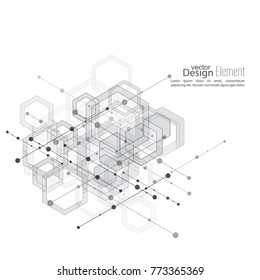 Abstract neat  Background with transparent cubes, hexagons carcass. Techno design of future, minimalism. Digital Data Visualization.