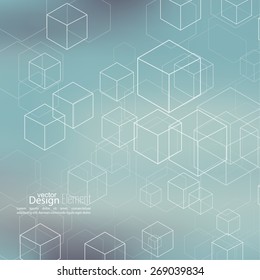 Abstract neat Blurred Background with transparent cubes and hexagons. 