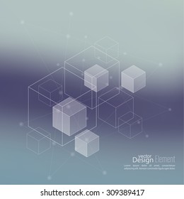 Abstract neat Blurred Background with transparent cubes, hexagons carcass. 