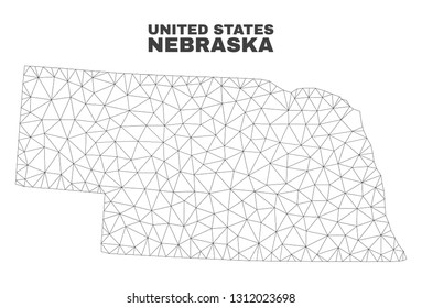 Abstract Nebraska State map isolated on a white background. Triangular mesh model in black color of Nebraska State map. Polygonal geographic scheme designed for political illustrations.