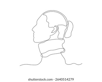 Abstract neck brace, neck injury, cervical osteochondrosis. continuous single one line art hand drawing sketch logo