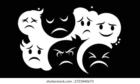 Abstrakte negative Emotion Gesichter Illustration in Schwarz-Weiß