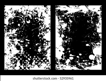 Abstract negative ink splat frame background in black and white
