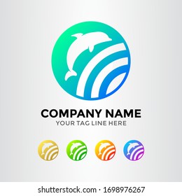 Plantilla de logotipo de delfines espaciales negativos abstractos