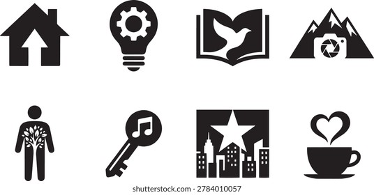 Abstract negative space logo icons set, corporate branding symbols with double exposure and creative silhouettes