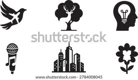 Abstract negative space logo icons set, corporate branding symbols with double exposure and dual meaning silhouettes