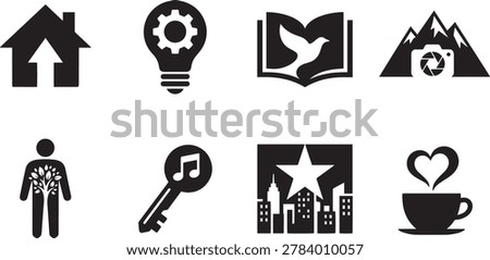 Abstract negative space logo icons set, corporate branding symbols with double exposure and creative silhouettes