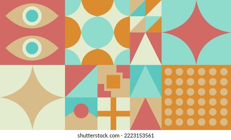 Abstract neo geometry background. Vector. geometric figures. Circles, squares, triangles. Vintage colors.	
