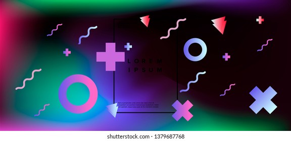 Abstract neo memphis background with different geometric shapes.