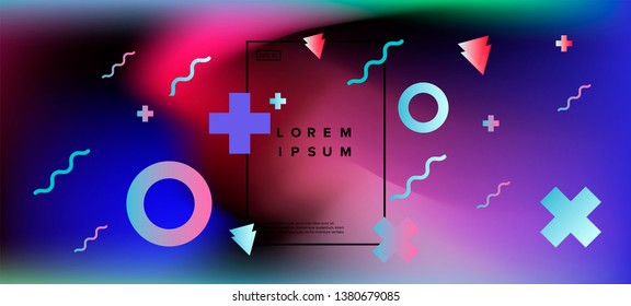 Abstract neo memphis background with different geometric shapes.
