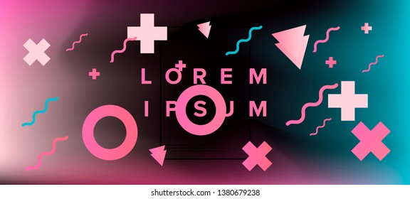 Abstract neo memphis background with different geometric shapes.