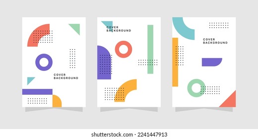 Abstract neo memphis geometric patterns. Color modern geometrical background with lines and dotted pattern vector set. Illustration of collection banner with dotted square background