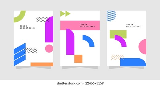 Abstract neo memphis geometric patterns. Color modern geometrical background with lines and dotted pattern vector set. Illustration of collection banner with dotted square background	