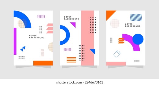Resumen de patrones geométricos neo memphis. Color del fondo geométrico moderno con líneas y conjunto de vectores de patrones punteados. Ilustración del cartel de colección con fondo cuadrado de puntos	