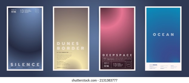 Abstract neo space vertical stories, gradient cover template design set for poster, social media post and stories banner. Science duotone foggy gradient decor post. Vector technology dark set.
