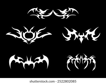 Abstract neo tribal element. Set of neo tribal shape. Aesthetic y2k cyber gothic style. Vector illustration.