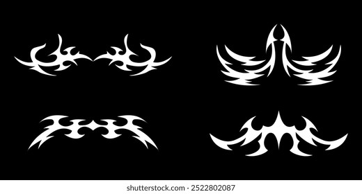 Abstract neo tribal element. Set of neo tribal shape. Aesthetic y2k cyber gothic style. Vector illustration.