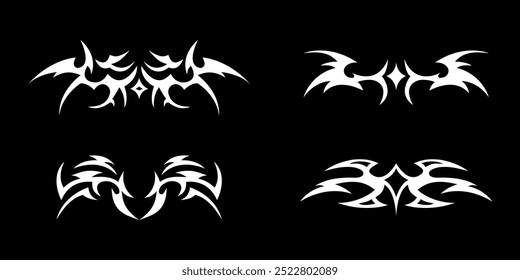 Abstract neo tribal element. Set of neo tribal shape. Aesthetic y2k cyber gothic style. Vector illustration.