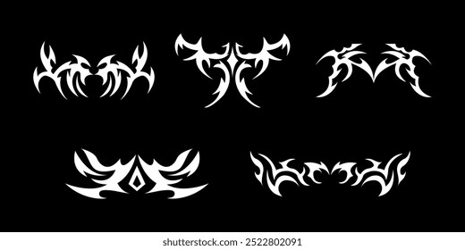 Abstract neo tribal element. Set of neo tribal shape. Aesthetic y2k cyber gothic style. Vector illustration.