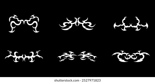 Abstract neo tribal element. Set of neo tribal shape. Aesthetic y2k cyber gothic style. Vector illustration.