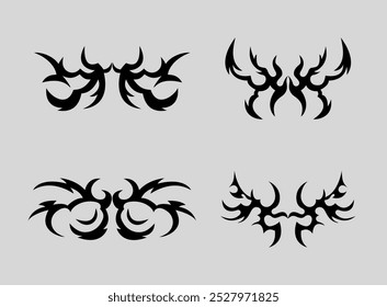 Abstract neo tribal element. Set of neo tribal shape. Aesthetic y2k cyber gothic style. Vector illustration.