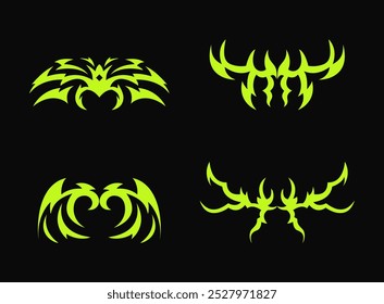 Abstract neo tribal element. Set of neo tribal shape. Aesthetic y2k cyber gothic style. Vector illustration.