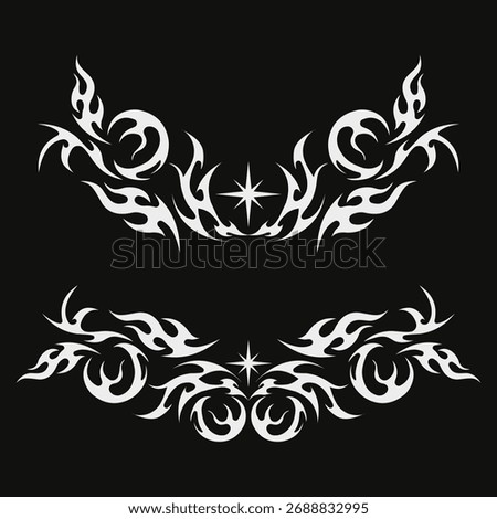 Abstract neo tribal element. Set of neo tribal shape. Aesthetic y2k cyber gothic style. Vector illustration.