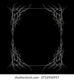 Abstrakter gotischer Rahmenvektor aus neo-Stämmen, symmetrisch scharfe Äste, Design auf dunklem Hintergrund