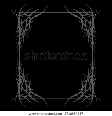 Abstract neo tribal gothic frame vector, symmetry sharp branches design in dark background