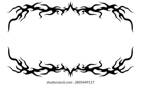 Abstract neo tribal vector frame design on a clean white background. Symmetrical sharp border with flame and organic vine elements