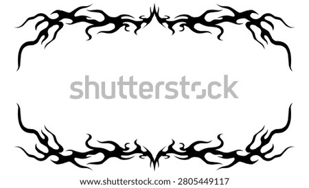Abstract neo tribal vector frame design on a clean white background. Symmetrical sharp border with flame and organic vine elements