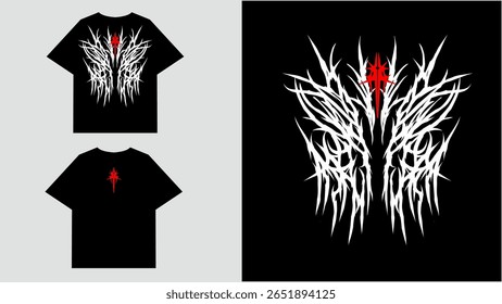 Abstract neo tribal wings with sharp, symmetry and red gothic accent. Bold and aggressive look for t-shirts, posters, or stickers