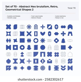 Abstract Neo-Brutalism Retro Geometric Shapes Collection in Vibrant Blue for Minimalist Design