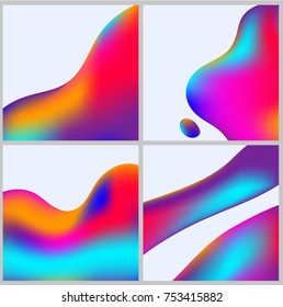 Abstract Neon, 3d, liquid color splash cover vector set. Futuristic fluid paint template. Abstract color white background.