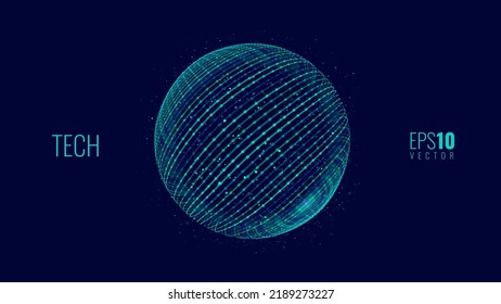 Abstract Neon 3D Tech Sphere. Global Network Connections. Cyberpunk Globe Grid HUD Design Element. Futuristic Earth Hologram. Vector Technology Sci Fi Illustration.