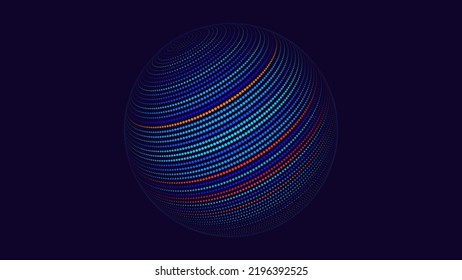 Abstract Neon 3D Tech Sphere. Neon Circles Backdrop. Global Network Connections. Cyberpunk Globe Grid HUD Design Element. Futuristic Earth Hologram. Vector Technology Sci Fi Illustration.