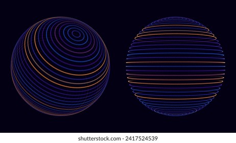 Resumen Neon 3D Tech Sphere. Conexiones de red globales. Elemento de diseño de Cyberpunk Globe Grid HUD. Holograma Tierra Futurista. Ilustración de ciencia ficción de Vector Technology.