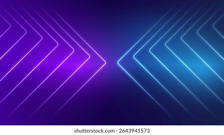 Abstract neon arrow light glow background. Futuristic cyber laser line motion banner. Futuristic template for banner, presentations, flyers, posters. Vector EPS10.