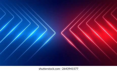 Abstract neon arrow light glow background. Futuristic cyber laser line motion banner. Futuristic template for banner, presentations, flyers, posters. Vector EPS10.