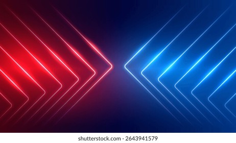 Abstract neon arrow light glow background. Futuristic cyber laser line motion banner. Futuristic template for banner, presentations, flyers, posters. Vector EPS10.