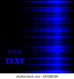 Abstract neon background with blue lines and circles. Vector illustration