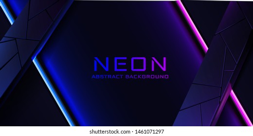 Abstract neon background with blue and pink light line and texture. Vector banner design in dark night colour 