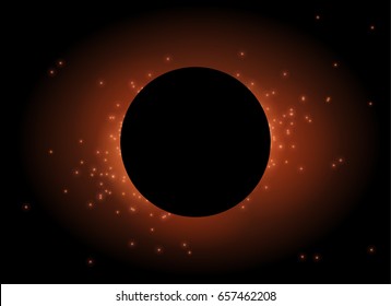 Abstract neon background. Dark circle and shining particle.
Round banner. Black hole. 
